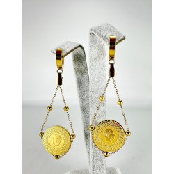 Gold Lira Detaylı Sallantılı Küpe